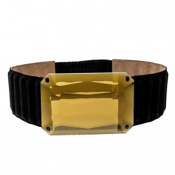 Pre Owned Fendi Black Suede Crystal Wide Elastic Belt 85cm