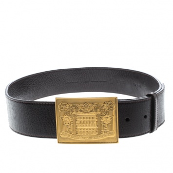 Pre Owned Fendi Brown Leather Plaque Belt 80cm