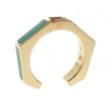 Pre Owned Fendi Polished Green Gold Tone Baguette Ring Size 52.5