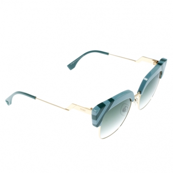 Pre Owned Fendi Azure Blue/ Green Gradient FF 0241/S Waves Square Sunglasses 