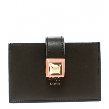 Pre Owned Fendi Brown Leather Single Stud Multiple Card Holder