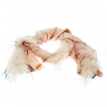 Pre Owned Fendi Beige Silk Fox Fur Trim Detail Stole