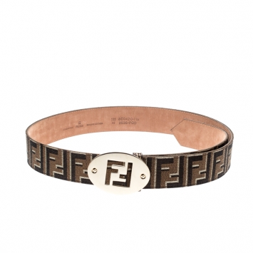 Pre Owned Fendi Zucca Canvas Logo Buckle Belt 100CM 