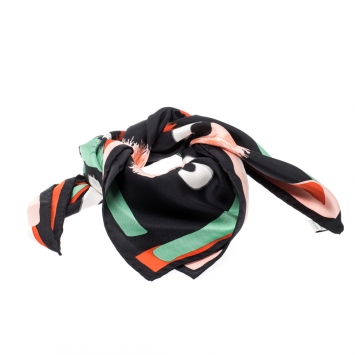 Pre Owned Fendi Multicolor Abstract Pom Pom Printed Silk Square Scarf