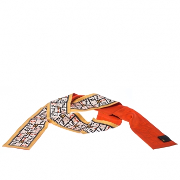 Pre Owned Fendi Mustard and Orange Printed Silk Bandeau Scarf