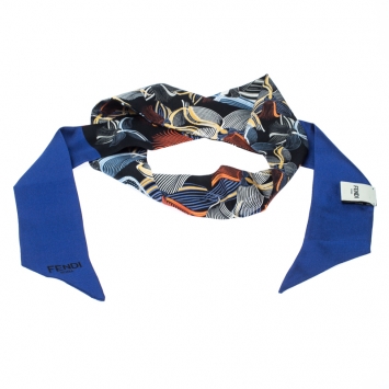 Pre Owned Fendi Blue Printed Silk Orchidea Blue Neon Bandeau Scarf