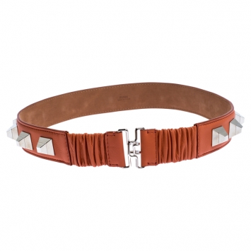 Pre Owned Fendi Orange Leather Studded Belt 80CM