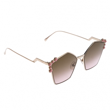 Pre Owned Fendi Rose Gold and Pink Gradient Mirrored FF 0261/S Cat Eye Sunglasses 