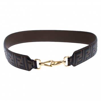 Pre Owned Fendi Black/Brown Zucca Leather Strap You Bag Strap