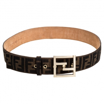 Pre Owned Fendi Brown Zucca Canvas FF Logo Belt 95CM