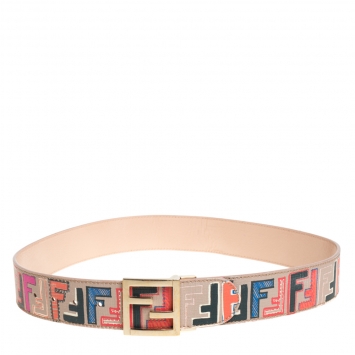 Pre Owned Fendi Multicolor Zucca Coated Canvas FF Logo Belt 90CM