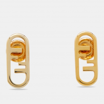 Pre Owned Fendi O'Lock Gold Tone Stud Earrings
