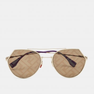 Pre Owned Fendi Gold FF0194/S Round Sunglasses