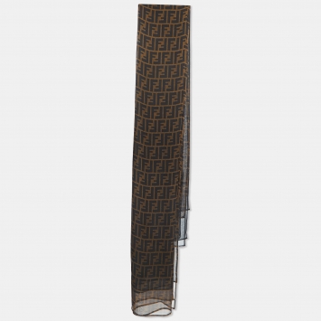 Pre Owned Fendi Brown Zucca Silk Chiffon Layered Scarf