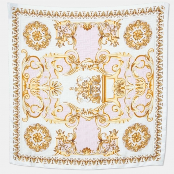 Pre Owned Fendi X Versace Fendace Ivory FF Baroque Print Silk Scarf