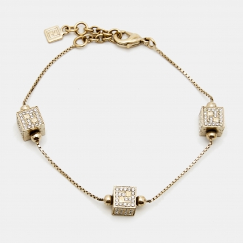 Pre Owned Fendi  Crystal Cube Station Gold Tone Bracelet