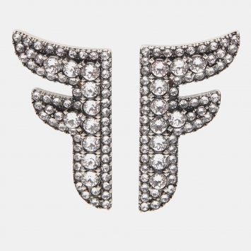 مملوكة مسبقًا Fendi F Crystals Silver Tone Earrings