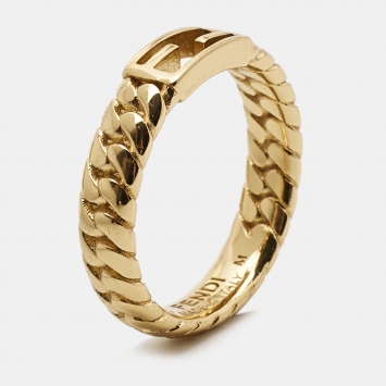 Pre Owned Fendi  Baguette Gold Tone Ring Size 55
