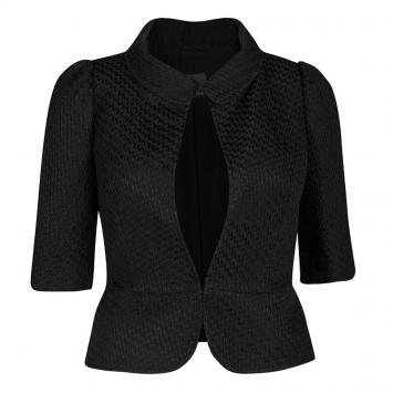 Pre Owned Fendi Black Textured Short Sleeve Blazer S