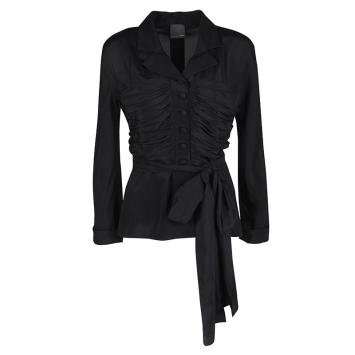 Pre Owned Fendi Black Silk Gathered Waist Tie Detail Long Sleeve Shirt M
