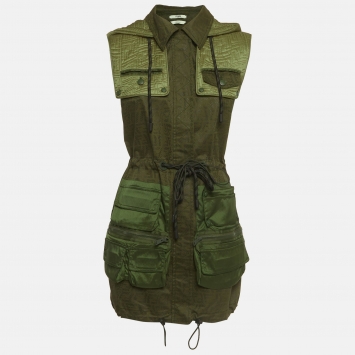 Pre Owned Fendi Green FF Fish Eye Motif Synthetic Hooded Dress S