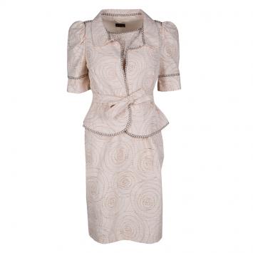 Pre Owned Fendi Blush Pink Perforated Patterned Dress and Shrug Set M