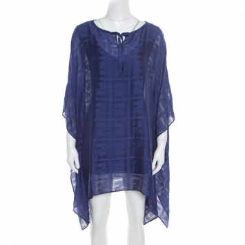 Pre Owned Fendi Cobalt Blue Logo Patterned Silk Beach Cover up Kaftan ( One Size )