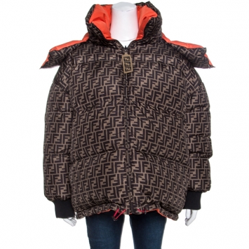 Pre Owned Fendi Bicolor Zucca Monogram Technical Fabric Reversible Down Puffer Jacket M