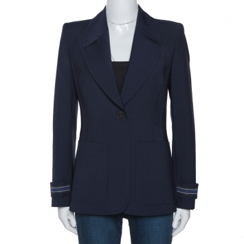 Pre Owned Fendi Navy Blue Wool Blend Striped Cuff Detail Tailored Blazer S
