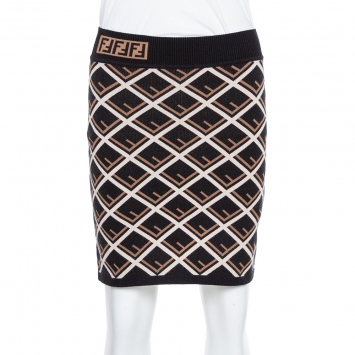 Pre Owned Fendi Black Monogram Pattern Knit Mini Skirt S