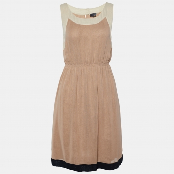 Pre Owned Fendi Bicolor Crepe Elasticized Waist Sleeveless Dress S