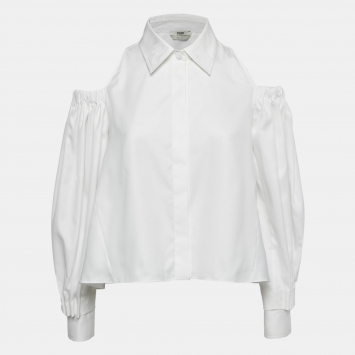 Pre Owned Fendi White Oxford Cotton Off-Shoulder Top S
