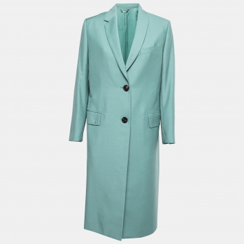 Pre Owned Fendi Aqua Green Wool Single-Breasted Long Coat S