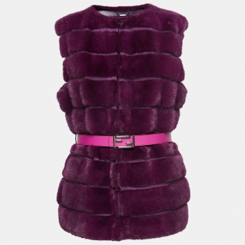 Pre Owned Fendi Purple Fox Fur Belted Vest M