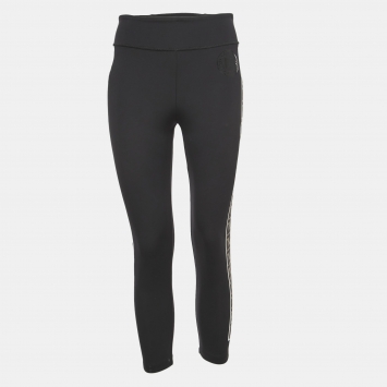 Pre Owned Fendi Black Logo Print Stretch Knit High Waist Leggings M