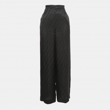 Pre Owned Fendi Black FF Monogram Silk Trousers XS