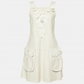Pre Owned Fendi Off White Lambskin Leather Mini Dress M