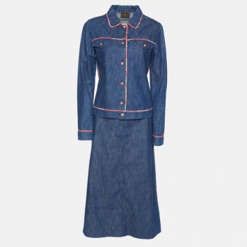 Pre Owned Fendi Jeans Vintage Blue Denim Skirt & Jacket Set M