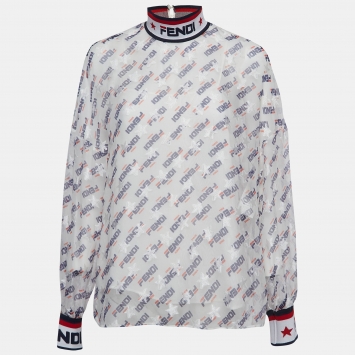 Pre Owned Fendi x Fila White Fendi Mania Print Silk Top M