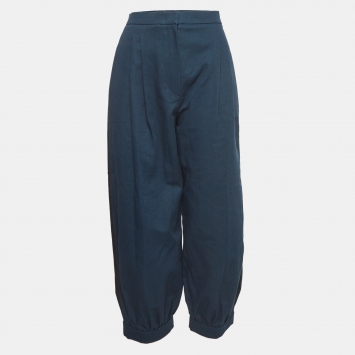 Pre Owned Fendi Navy Cotton Contrast Trim Capri Pants M