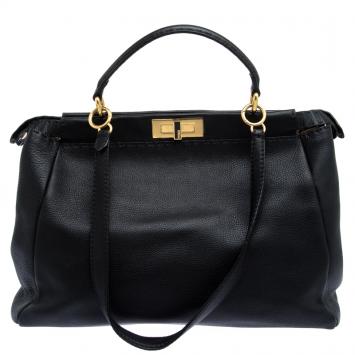 مملوكة مسبقًا Fendi Black Leather Large Peekaboo Top Handle Bag