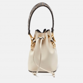 Pre Owned Fendi Beige/Brown Leather Mini Mon Tresor Drawstring Bucket Bag