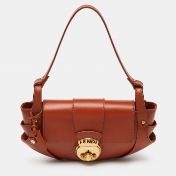 Pre Owned Fendi Tan Leather Compilation Baguette Bag