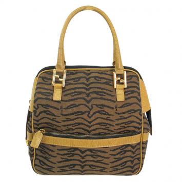 Pre Owned Fendi Bi Color Canvas/Leather Top Handle Bag