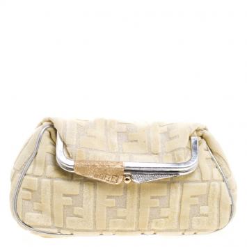 Pre Owned Fendi Cream Zucca Fabric Folded Clutch
