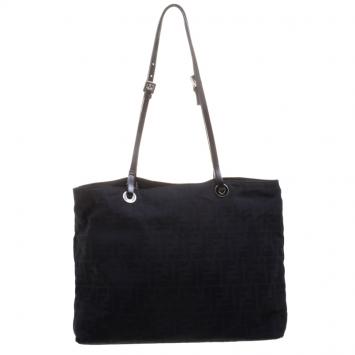 Pre Owned Fendi Black Zucca Fabric Shopper Tote