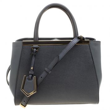 Pre Owned Fendi Grey Saffiano Leather Small 2Jours Tote