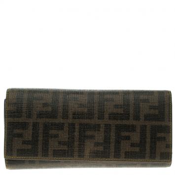 Pre Owned Fendi Tobacco Zucca Canvas Continental Flap Wallet