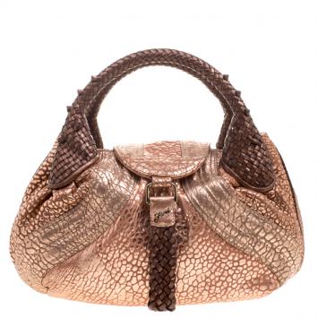 Pre Owned Fendi Bronze Leather Baby Spy Bag