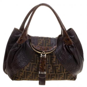 Pre Owned Fendi Tobacco Zucca Canvas and Leather Spy Bag